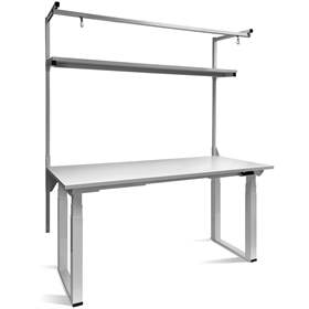 Arbeitstisch KLASIK ELEKTRIC, elektrische Höhenverstellun, mit Ablageboden und Konzole, 1200x900 mm