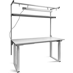 Arbeitstisch KLASIK ELEKTRIC, elektrische Höhenverstellung, mit Ablageboden und LED, 1200x900 mm