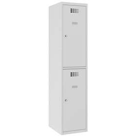 Schließfachschrank WEMO, 2 Abteile, 400x500x1800 mm, Türfarbe Grau RAL7035, ohne Füße, Drehriegelverschluss
