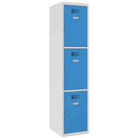 Schließfachschrank WEMO, 3 Abteile, 400x500x1800 mm, Türfarbe Blau RAL5012, ohne Füße, Zylinderschloss