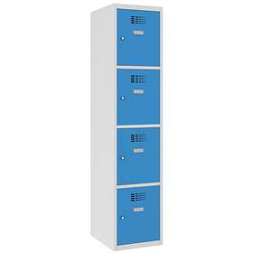 Schließfachschrank WEMO, 4 Abteile, 400x500x1800 mm, Türfarbe Blau RAL5012, ohne Füße, Zylinderschloss