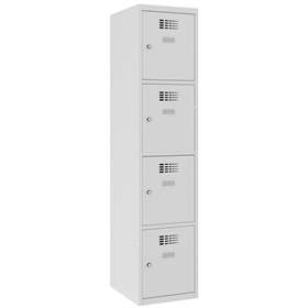 Schließfachschrank WEMO, 4 Abteile, 400x500x1800 mm, Türfarbe Grau RAL7035, ohne Füße, Drehriegelverschluss