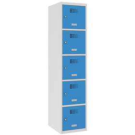 Schließfachschrank WEMO, 5 Abteile, 400x500x1800 mm, Türfarbe Blau RAL5012, ohne Füße, Zylinderschloss
