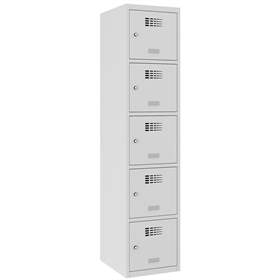 Schließfachschrank WEMO, 5 Abteile, 400x500x1800 mm, Türfarbe Grau RAL7035, ohne Füße, Zylinderschloss