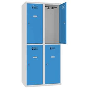Delená skriňa WEMO 2x2 schránky, 800x500x1800 mm, farba dverí modrá RAL5012, bez nôh, cylindrický zámok