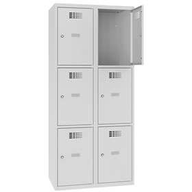 Schließfachschrank WEMO, 2x3 Abteile, 800x500x1800 mm, Türfarbe Grau RAL7035, Drehriegelverschluss