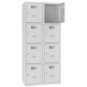 Schließfachschrank WEMO, 2x4 Abteile, 800x500x1800 mm, Türfarbe Grau RAL7035, Drehriegelverschluss