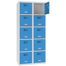 Schließfachschrank WEMO, 2x5 Abteile, 800x500x1800 mm, Türfarbe Blau RAL5012, Drehriegelverschluss