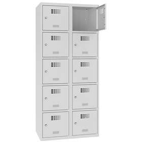 Schließfachschrank WEMO, 2x5 Abteile, 800x500x1800 mm, Türfarbe Grau RAL7035, Zylinderschloss