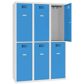 Schließfachschrank WEMO, 3x2 Abteile, 1200x500x1800 mm, Türfarbe Blau RAL5012, Drehriegelverschluss