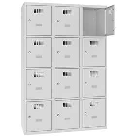 Schließfachschrank WEMO, 3x4 Abteile, 1200x500x1800 mm, Türfarbe Grau RAL7035, Drehriegelverschluss