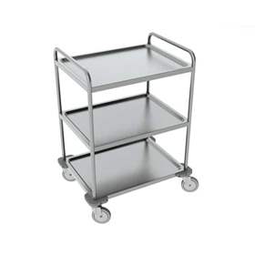 Cărucior cu polițe din oțel inoxidabil, sudat, 3 polițe, HxLxl: 1070x800x630 mm.