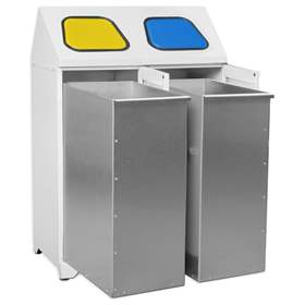 Coșuri pentru deșeuri sortate cu recipiente interioare zincate, din două piese - volum 2 x 80 lclapetă capac galben+albastră