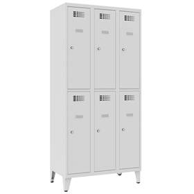 Delená skriňa WEMO 3x2 schránky, 900x500x1940 mm, na nožičkách, farba dverí šedá RAL7035, cylindrický zámok