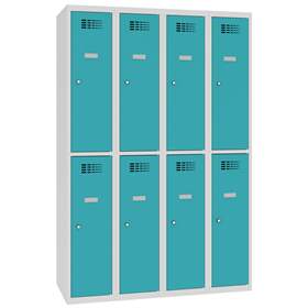 Schließfachschrank WEMO, 4x2 Abteile, 1200x500x1800 mm, Türfarbe Türkisblau RAL5018, Zylinderschloss