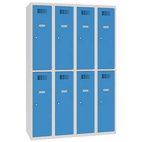 Schließfachschrank WEMO, 4x2 Abteile, 1200x500x1800 mm, Türfarbe blau RAL5012, Drehriegelverschluss