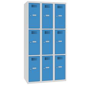 Schließfachschrank WEMO, 3x3 Abteile, 900x500x1800 mm, Türfarbe blau RAL5012, Zylinderschloss