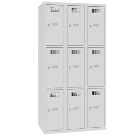 Schließfachschrank WEMO, 3x3 Abteile, 900x500x1800 mm, Türfarbe grau RAL7035, Zylinderschloss