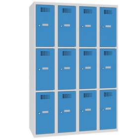 Schließfachschrank WEMO, 4x3 Abteile, 1200x500x1800 mm, Türfarbe blau RAL5012, Drehriegelverschluss