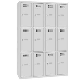 Schließfachschrank WEMO, 4x3 Abteile, 1200x500x1800 mm, Türfarbe grau RAL7035, Drehriegelverschluss