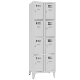 Schließfachschrank WEMO, 2x4 Abteile, 600x500x1940 mm, mit Füßen, Türfarbe grau RAL7035, Zylinderschloss