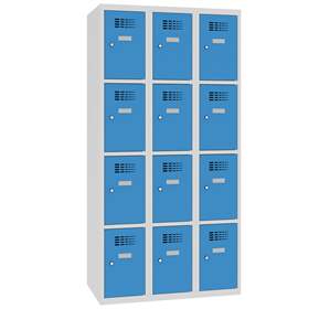 Schließfachschrank WEMO, 3x4 Abteile, 900x500x1800 mm, Türfarbe blau RAL5012, Zylinderschloss