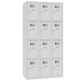 Schließfachschrank WEMO, 3x4 Abteile, 900x500x1800 mm, Türfarbe grau RAL7035, Drehriegelverschluss