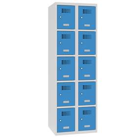Schließfachschrank WEMO, 2x5 Abteile, 600x500x1800 mm, Türfarbe blau RAL5012, Drehriegelverschluss