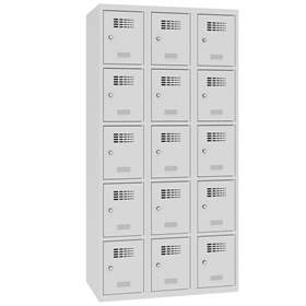 Schließfachschrank WEMO, 3x5 Abteile, 900x500x1800 mm, Türfarbe grau RAL7035, Drehriegelverschluss