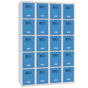 Schließfachschrank WEMO, 4x5 Abteile, 1200x500x1800 mm, Türfarbe blau RAL5012, Zylinderschloss
