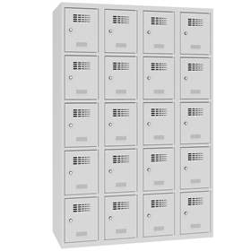 Schließfachschrank WEMO, 4x5 Abteile, 1200x500x1800 mm, Türfarbe grau RAL7035, Drehriegelverschluss