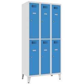 Schließfachschrank WEMO, 3x2 Abteile, 900x500x1940 mm, mit Füßen, Türfarbe blau RAL5012, Zylinderschloss
