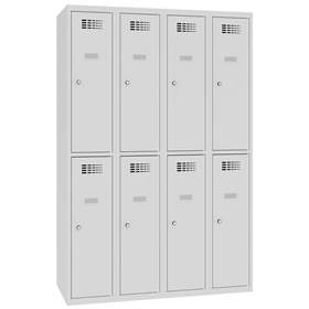 Delená skriňa WEMO 4x2 schránky, 1200x500x1940 mm, na nožičkách, farba dverí šedá RAL7035, cylindrický zámok