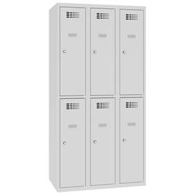 Schließfachschrank WEMO, 3x2 Abteile, 900x500x1800 mm, Türfarbe grau RAL7035, Zylinderschloss