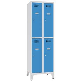 Schließfachschrank WEMO, 2x2 Abteile, 600x500x1940 mm, mit Füßen, Türfarbe blau RAL5012, Drehriegelverschluss