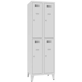 Schließfachschrank WEMO, 2x2 Abteile, 600x500x1940 mm, mit Füßen, Türfarbe grau RAL7035, Zylinderschloss