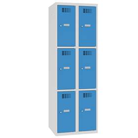 Schließfachschrank WEMO, 2x3 Abteile, 600x500x1800 mm, Türfarbe blau RAL5012, Drehriegelverschluss