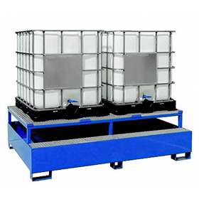 Auffangwanne, Grossvolumen 1000 l mit Abfüllaufsatz, Stahl lackiert, 2300 x 1500 x 650 mm.