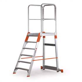 Scară cu platformă staționare și trepte pe o parte, înălțime 1260 mm, 6 fuscele/trepte