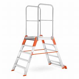 Scară punte cu trepte pe 2 părți - scară platformă staționare cu trepte pe ambele părți, înălțime 1040 mm, 5 fuscele/trepte