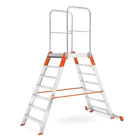 Scară punte cu trepte pe 2 părți - scară platformă staționare cu trepte pe ambele părți, înălțime 1470 mm, 7 fuscele/trepte