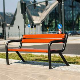 Parkbank Boston, Stahlrohrkonstruktion mit Massivholzleisten Farbton Mahagoni, Länge 1,86 m