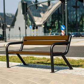 Parkbank Boston, Stahlrohrkonstruktion mit Massivholzleisten Farbton Palisander, Länge 1,86 m