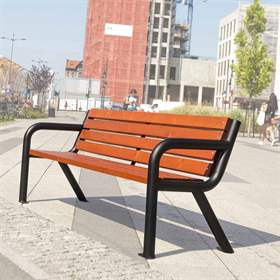 Parkbank Boston 2, Stahlrohrkonstruktion mit Massivholzleisten Farbton Mahagoni, Länge 1,86 m