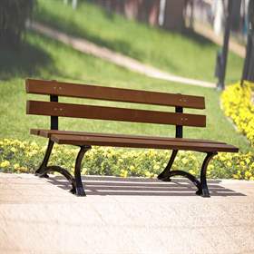 Parkbank Berlin, Gussgestell mit Massivholzleisten Farbton Palisander, Länge 1,7 m