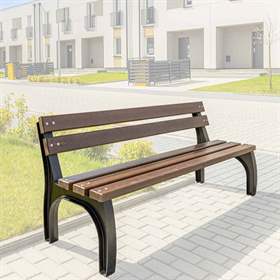Bancă parc Bonn cu părţile laterale din fontă cu scânduri din lemn masiv în nuanță de trandafir, lungime 1,7 m