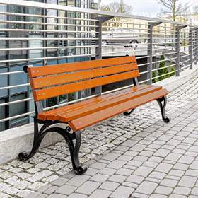 Parkbank Milano, Gussgestell mit Massivholzleisten Farbton Mahagoni, Länge 1,7 m