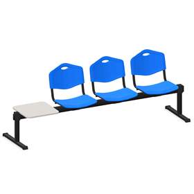 Bancă ISO ansamblu în linie 2 scaune cu o masuță, lungime 2345 mm, șezut din plastic, culoare albastru, cadru negru