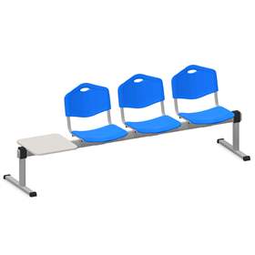 Bancă ISO ansamblu în linie 2 scaune cu o masuță, lungime 2345 mm, șezut din plastic, culoare albastru, cadru culoare argintie