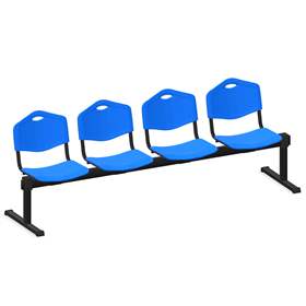 Bancă ISO ansamblu 4 scaune, lungime 2345 mm, șezut din plastic, culoare albastru, cadru negru